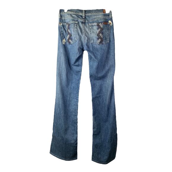 7 For All Mankind Dojo Jeans Womens Sz 27 Blue Flare Wide Leg Bootcut Dark Wash - Picture 3 of 9